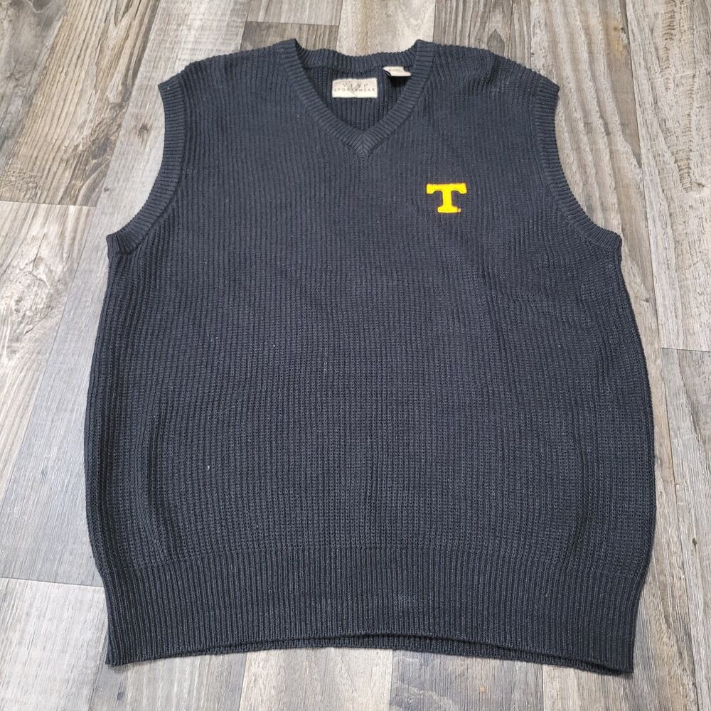 Vintage Tennesee Vols Sweater Vest Men's XL Black Vesi Sportswear Linen Blend